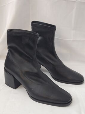 Novacas Black Vegan Stretch Sock Ankle Boots EU 40 US 9-9.5 Square Toe